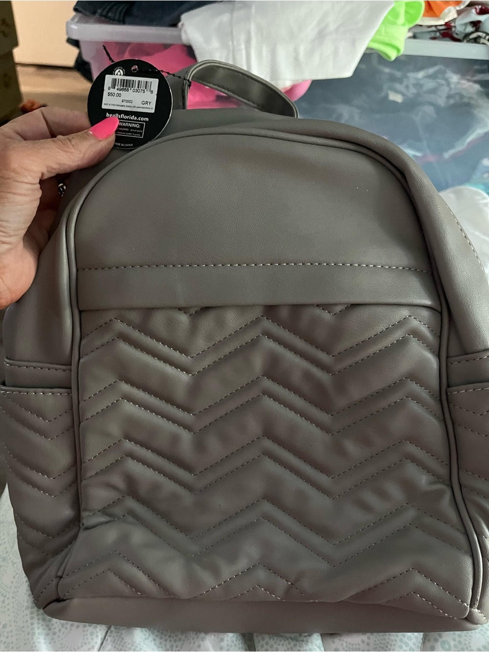Gray Quilted Ladies  Backpack -New with tags